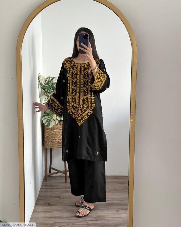 2 Pcs Women's Stitched Embroidered Shirt And Trouser