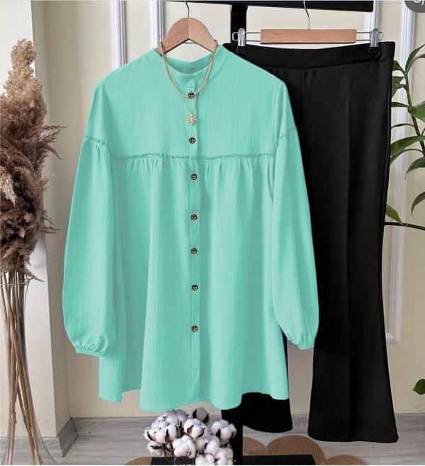 2 Pcs Women's Stitched Plain Shirt And Trouser - Image 2