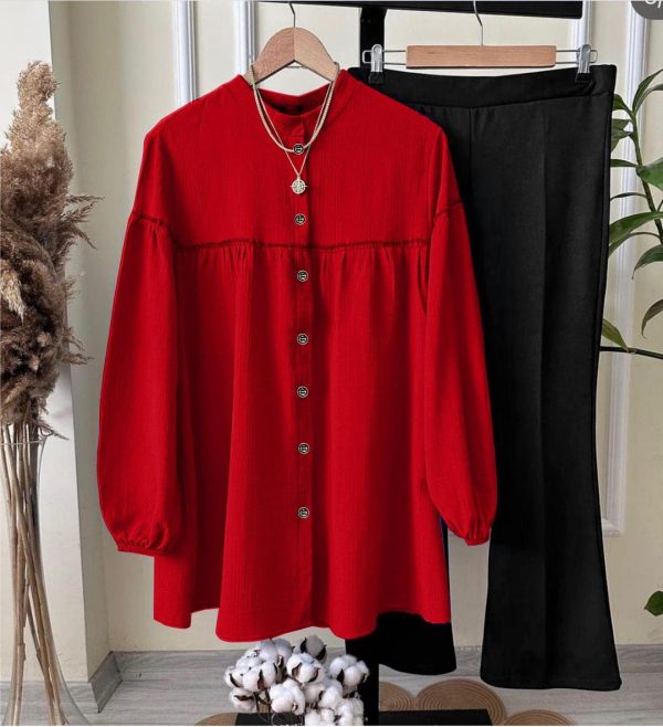 2 Pcs Women's Stitched Plain Shirt And Trouser - Image 4