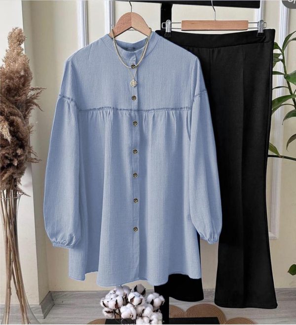2 Pcs Women's Stitched Plain Shirt And Trouser - Image 3