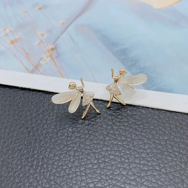 Fashion Cute Flower Wings Elf Stud Earring For Women Girls Design Zircon Fairy Exquisite Earring Jewelry - Image 2