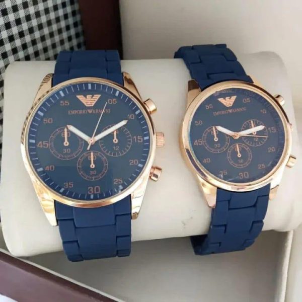 2 Pcs Unisex Stainless Steel Chronograph Couple Watches - Round Multicolor Design - Image 8