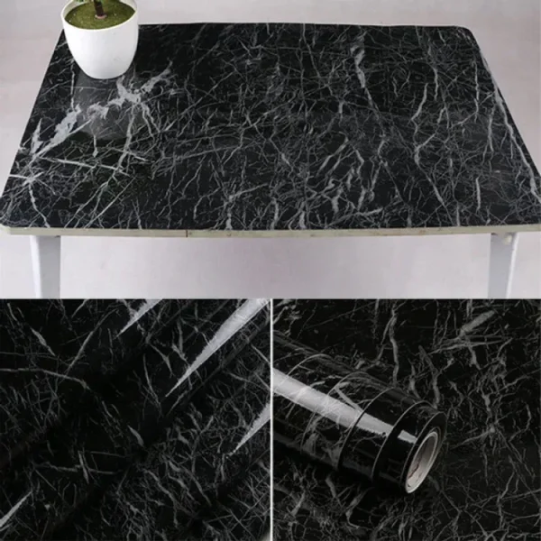 Self Adhesive Black Marble Sheet Sticker For Kitchen,(60×200) Cupboard, Wall – Anti Oil And Heat Resistant Wallpaper - Image 3
