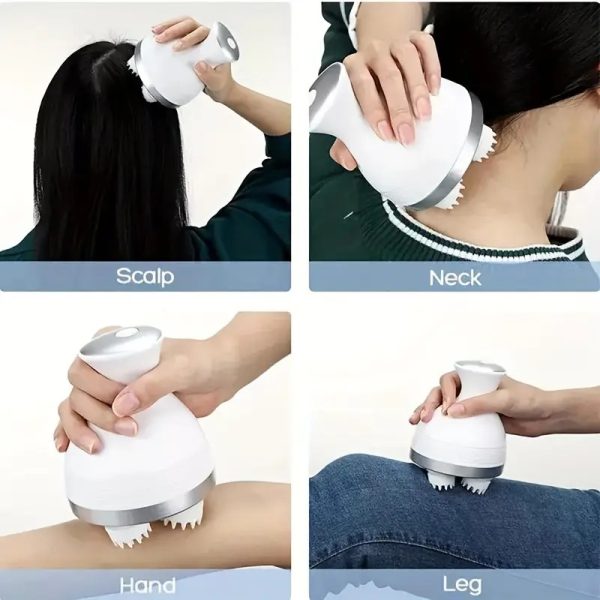 Scalp Massager, Electric Meridian Massage with 4 Moveable Massage Cluster, Rechargeable Portable Washable Head Massager to Relieve Fatigue and Hair Loss - Image 6