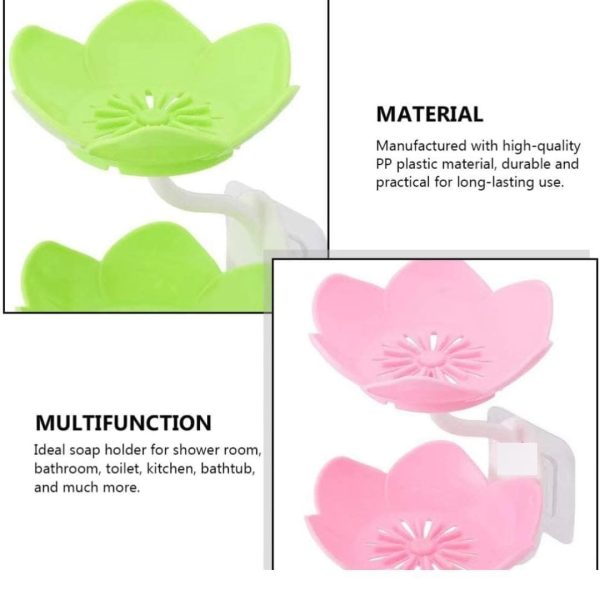 Multicolor Lotus Flower Soap Holder, Double Layer Wall-Mounted, No-Drill with Drainage, Quick-Dry Plastic Bathroom Organizer for Soap Storage, Soap Holder for Bathroom ( Random Color ) - 01 Stand - Image 5