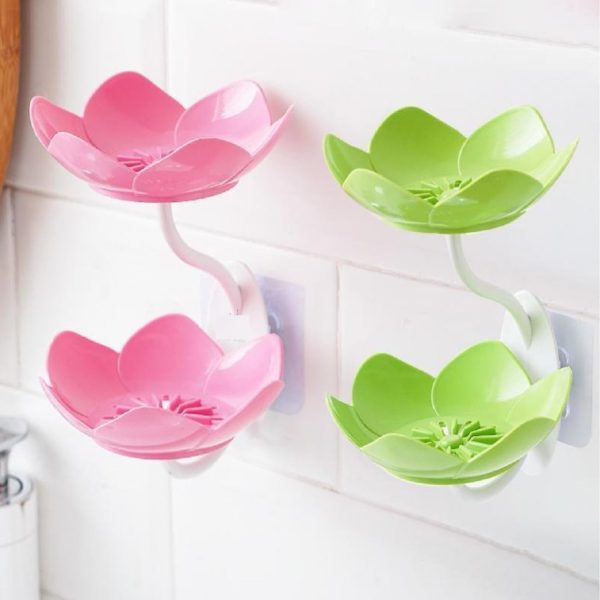 Multicolor Lotus Flower Soap Holder, Double Layer Wall-Mounted, No-Drill with Drainage, Quick-Dry Plastic Bathroom Organizer for Soap Storage, Soap Holder for Bathroom ( Random Color ) - 01 Stand - Image 3