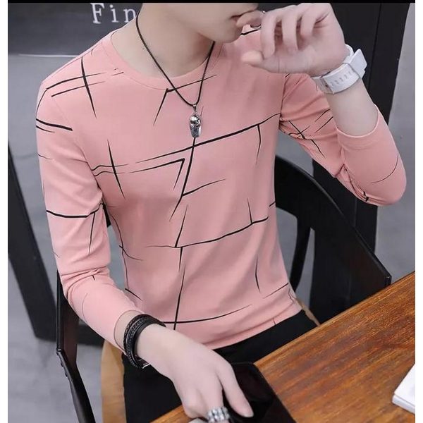 Fancy Cotton Jersey Full Sleeves T Shirt For Men | Best Quality Full Sleeves T Shirt For Men | T Shirt For Boys - Pink T-Shirt with Black Print  - Image 4