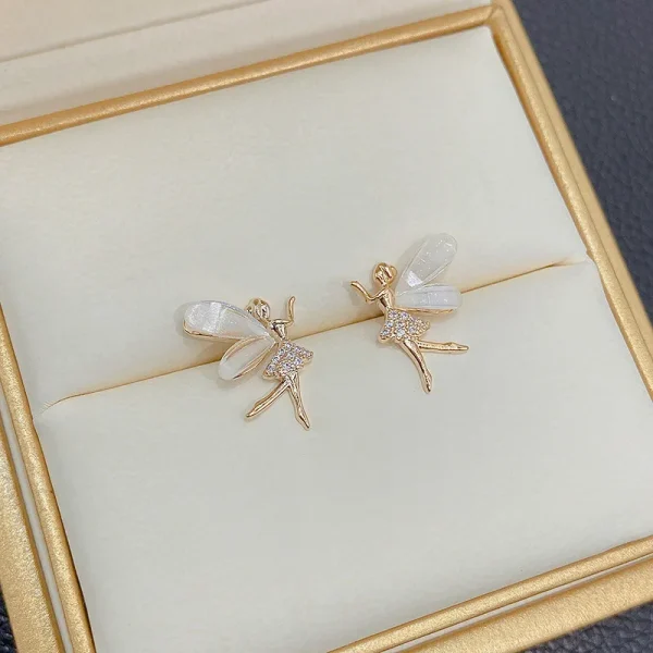 Fashion Cute Flower Wings Elf Stud Earring For Women Girls Design Zircon Fairy Exquisite Earring Jewelry - Image 3