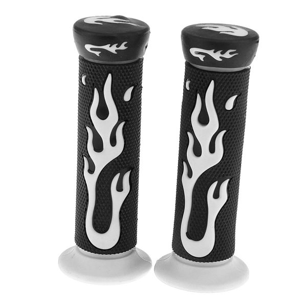 Universal Motorcycle Handlebar Grips 7/8" – Skull Head Flame Rubber Hand Grips (Black/Blue, Black/Red) - Image 4