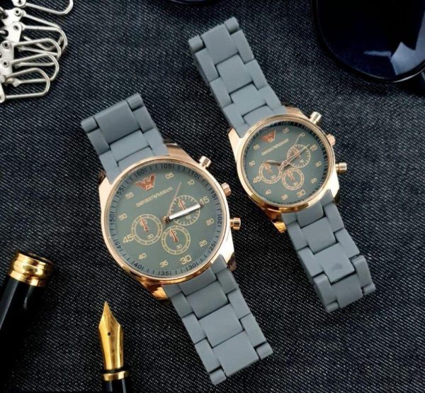 2 Pcs Unisex Stainless Steel Chronograph Couple Watches - Round Multicolor Design - Image 11
