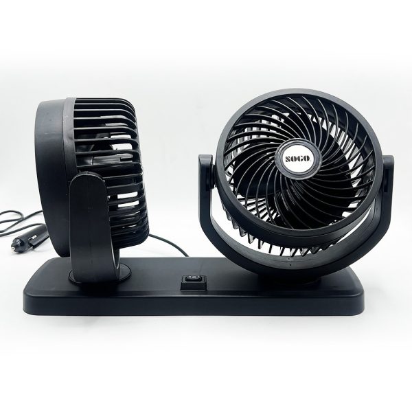 Car Fan Dual Head 4-Inch 12V/24V – 360° Rotating Low Noise Cooling Fan with Cigarette Lighter Plug – 100% Copper Motor – Universal for Cars, SUVs & Trucks With Box - Image 4