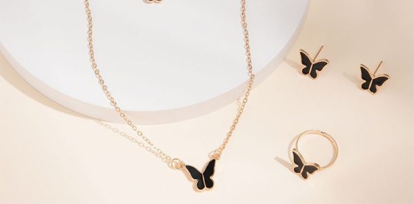 Butterfly Set, Pack Of 4 / Pendants Necklace Earrings Ring For Women Jewelry - Image 5