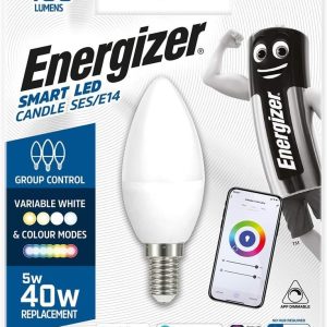 Energizer Smart LED Multicolor Dimmable WiFi Bulb, 5.5W, App Controllable, Home Bulb, with Alexa, Google and Siri, No Hub Required, Lamp Holder E14