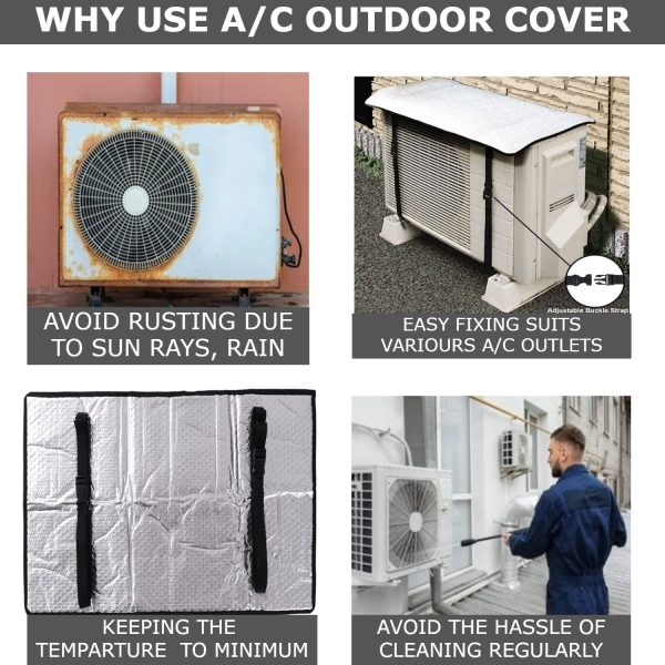 Ac Outdoor Unit Protector Heat Insulation Sunlight Shade Protector from Dust With Adjustable Buckle Rain Cover Air Conditioner Cover (35 inches) - Image 6