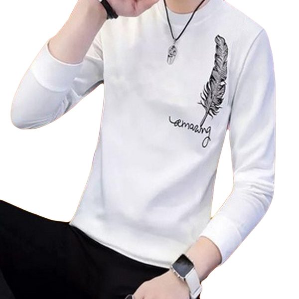 Men's Stylish Leaf Print Full Sleeves T-Shirt - Latest Designer Summer Collection | Premium Stitched Party & Casual Wear for Him - White