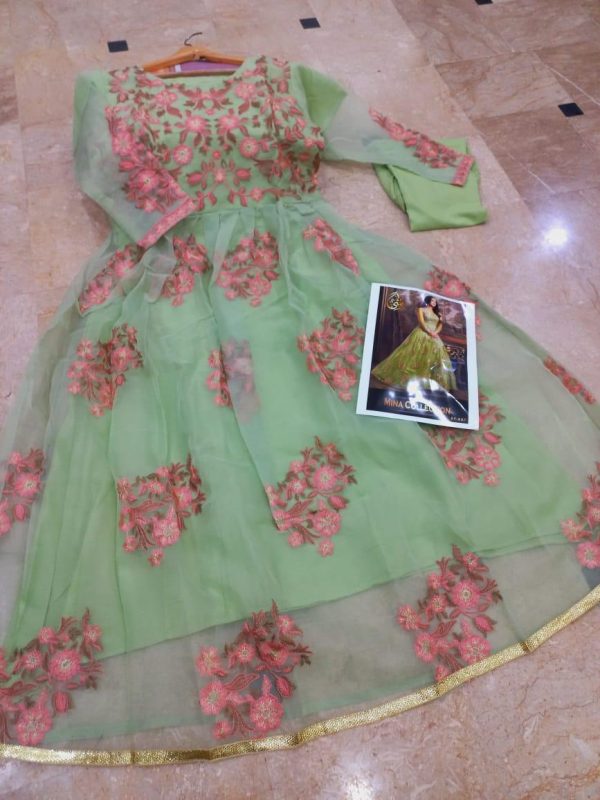 2 Pcs Women's Stitched Embroidered Frock And Trouser - Image 7