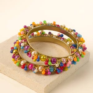 Colorful Beaded Gold Bangles – Bangles For Girls & Women - Best Quality Bangles - Karay For Girls - Without Box - ( Pair )
