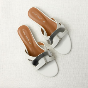 White & Silver Premium Slippers – Elegant Design, Comfy Feel & Stylish Look | Shine with every step — comfort, elegance and class in one perfect pair | Slipper | Slipper For Women (With Box)