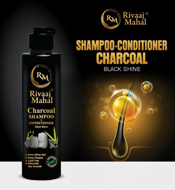 Rivaaj Mahal Charcoal Shampoo + Conditioner – Black Shine Formula for Deep Clean & Smooth Finish 200ml