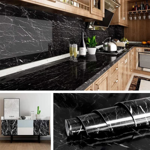 Self Adhesive Black Marble Sheet Sticker For Kitchen,(60×200) Cupboard, Wall – Anti Oil And Heat Resistant Wallpaper - Image 2