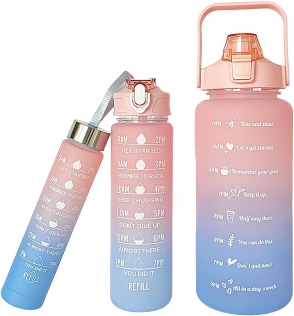 3 Pcs Water Bottles | Colorful Motivational Sports Water Bottle with Time Marker Plastic Frosted Water Cup Outdoor Fitness Water Bottles (Random Color)