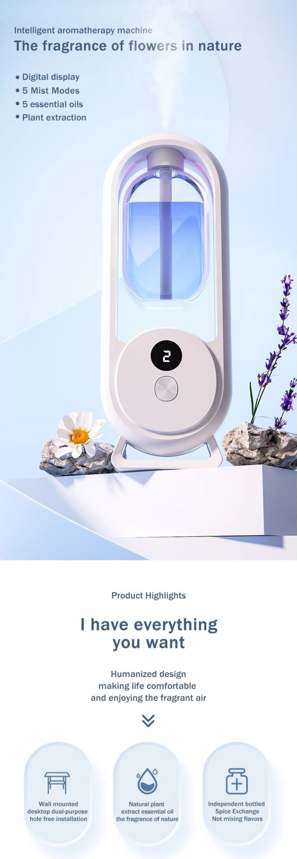 Rechargeable 5-Mode Aromatic Diffuser – Timed Essential Oil Air Freshener for Bedroom, Living Room & Bathroom 50ml - Image 6