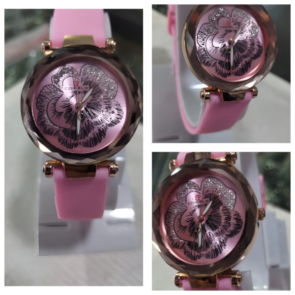 Silicone Strap Women's Watch with Stainless Steel Dial Red/Purple/Pink (Without Box) - Image 4