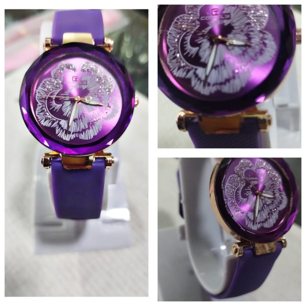Silicone Strap Women's Watch with Stainless Steel Dial Red/Purple/Pink (Without Box) - Image 3