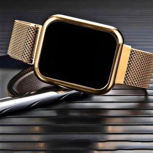 Touch LED Magnet Watch Fashion Casual Sports Men's Watch Touch Smart LED Digital Watches Electronics Wrist Watches for Men Women Square Clock Golden (Without box)