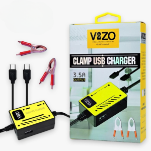 Vizo V5000 – Multi-Port Clip Charger | V5000 – 3.5A Multi-Port Clip Charger with Micro USB, Type-C & USB-A | Versatile Clamp Design for Smartphones & Tablets