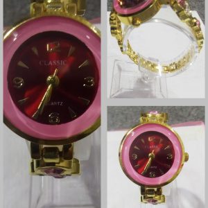 Ladies Beautiful Women's Watch in pink with golden stainless steel strap