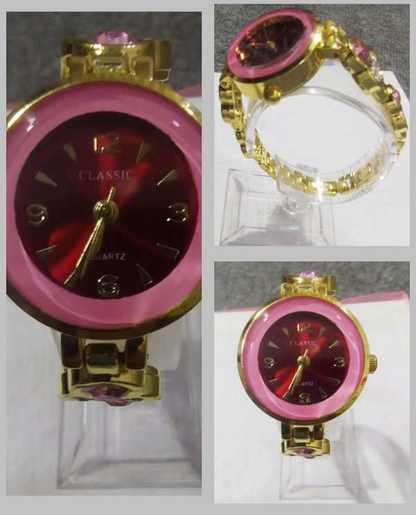 Ladies Beautiful Women's Watch in pink with golden stainless steel strap