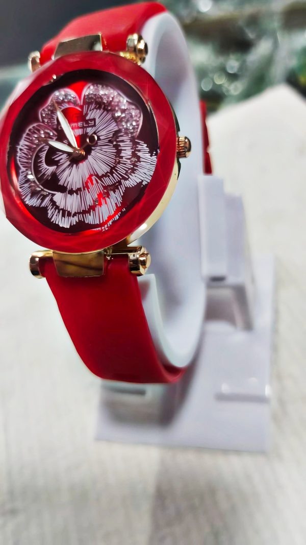 Silicone Strap Women's Watch with Stainless Steel Dial Red/Purple/Pink (Without Box) - Image 9