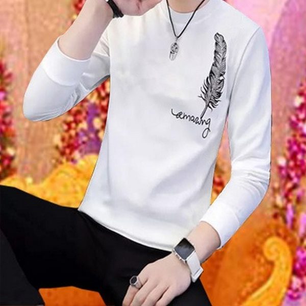 Men's Stylish Leaf Print Full Sleeves T-Shirt - Latest Designer Summer Collection | Premium Stitched Party & Casual Wear for Him - White - Image 4