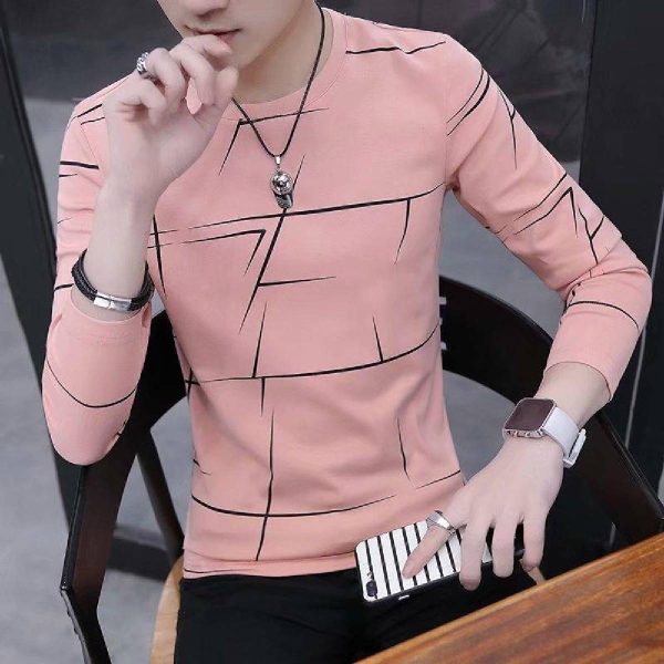 Fancy Cotton Jersey Full Sleeves T Shirt For Men | Best Quality Full Sleeves T Shirt For Men | T Shirt For Boys - Pink T-Shirt with Black Print  - Image 5