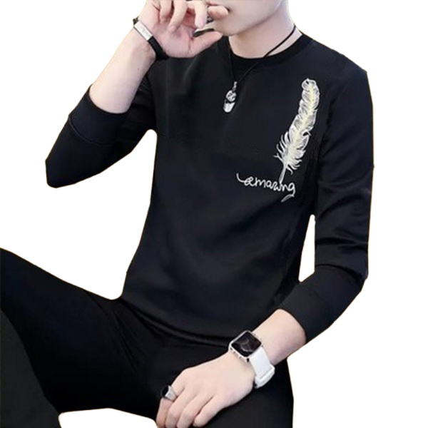 New Collection: Men's Stylish Print Full Sleeves T-Shirt - Premium Quality & Fashionable Design for a Smart Look | Black Leaf Print T-Shirt - Image 2