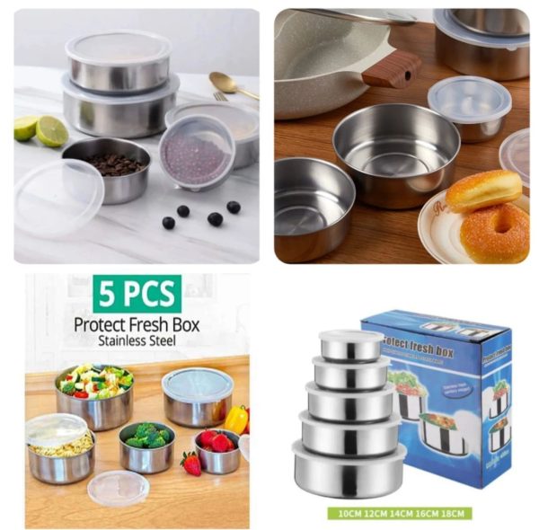Stainless Steel Bowl Set of 5 – Food-Grade, Rust-Resistant Mixing and Serving Bowls