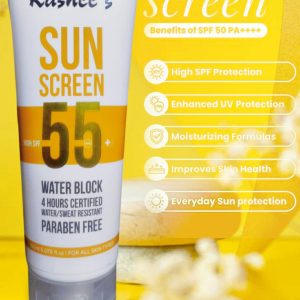 Kashee's Sunscreen SPF 55 | Water & Sweat Resistant, Paraben-Free | Broad Spectrum Sun Protection | 150ml