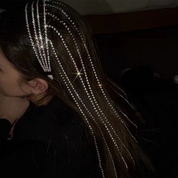 Full Rhinestone Long Tassel Headband For Women Multilayer Flashing Crystal Hairband Party Hair Accessories - Image 6