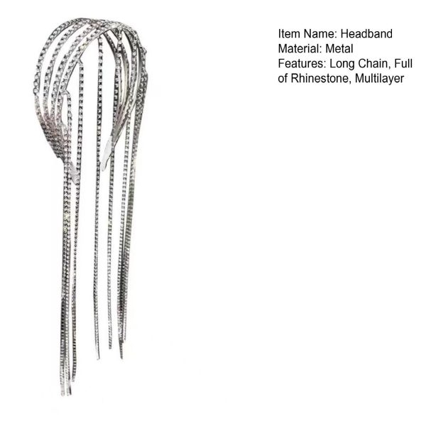 Full Rhinestone Long Tassel Headband For Women Multilayer Flashing Crystal Hairband Party Hair Accessories - Image 7