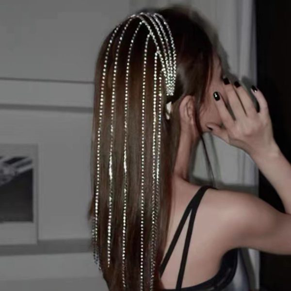 Full Rhinestone Long Tassel Headband For Women Multilayer Flashing Crystal Hairband Party Hair Accessories - Image 9