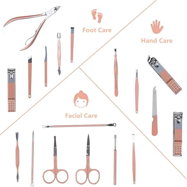 Manicure Set,18 In 1 Professional Women Grooming kit, Pedicure Kit, Nail Clippers and Beauty Tool Portable Set, Rose Gold Stainless Steel Manicure Set with Luxurious Travel Case(Rose Gold) (18pcs) - Image 2