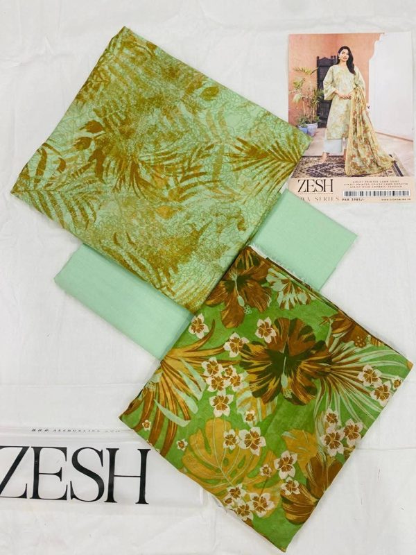 ✨ ZESH   ✨ 3 PieceUnstitched Suit ZESH SUMMAER LAWN COLLECTION 2025