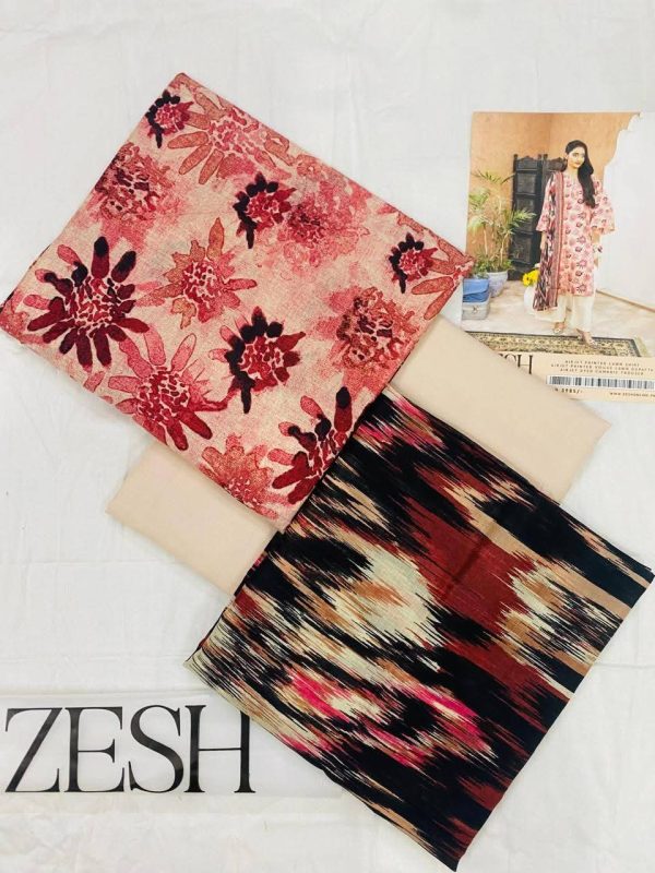 ✨ ZESH   ✨ 3 PieceUnstitched Suit ZESH SUMMAER LAWN COLLECTION 2025