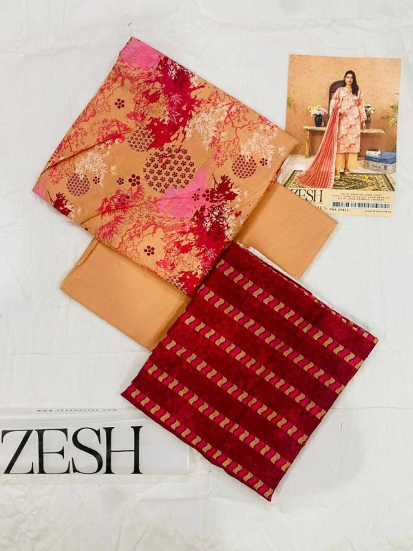 ✨ ZESH   ✨ 3 PieceUnstitched Suit ZESH SUMMAER LAWN COLLECTION 2025 - Image 3