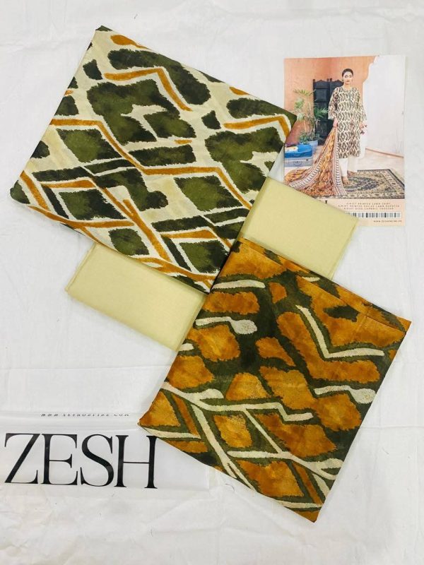 ✨ ZESH   ✨ 3 PieceUnstitched Suit ZESH SUMMAER LAWN COLLECTION 2025