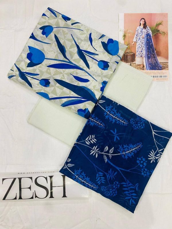 ✨ ZESH   ✨ 3 PieceUnstitched Suit ZESH SUMMAER LAWN COLLECTION 2025