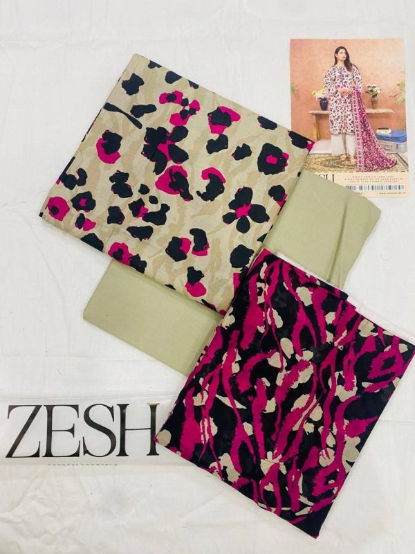 ✨ ZESH   ✨ 3 PieceUnstitched Suit ZESH SUMMAER LAWN COLLECTION 2025