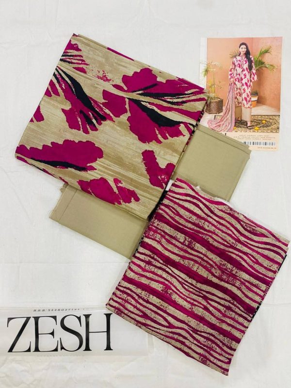 ✨ ZESH   ✨ 3 PieceUnstitched Suit ZESH SUMMAER LAWN COLLECTION 2025