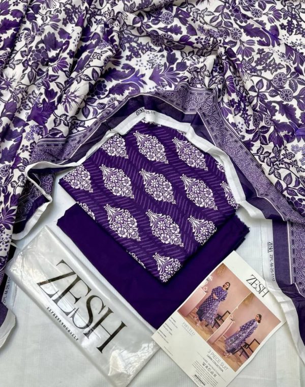 ✨ ZESH   ✨ 3 PieceUnstitched Suit ZESH SUMMAER LAWN COLLECTION 2025 - Image 2
